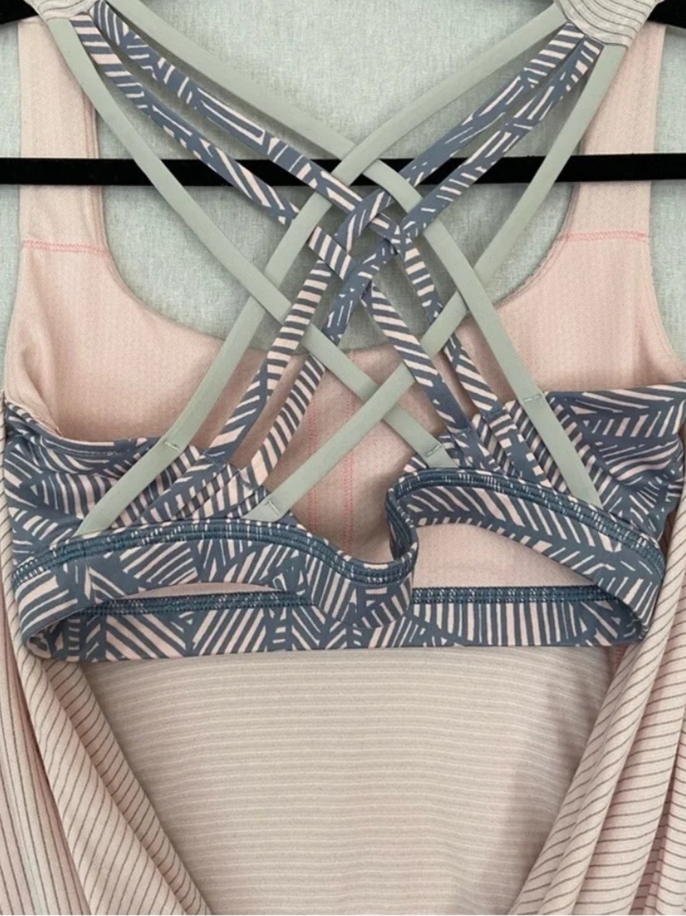 lululemon athletica Light Pink Tank Top with Grey Patterned Strappy Back